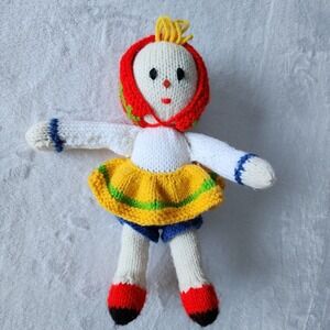 Vintage Knit Doll Toy Girl Bonnet 1980s Knitted Friend Bloomers Soft Raggedy Ann